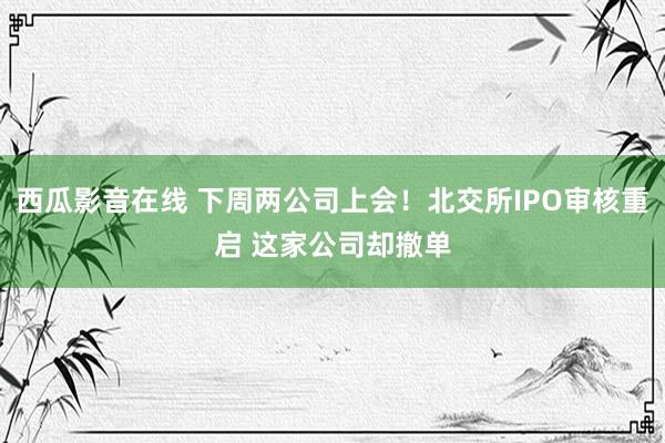 西瓜影音在线 下周两公司上会！北交所IPO审核重启 这家公司却撤单