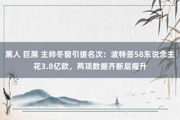 黑人 巨屌 主帅冬窗引援名次：波特签58东说念主花3.8亿欧，两项数据齐断层擢升