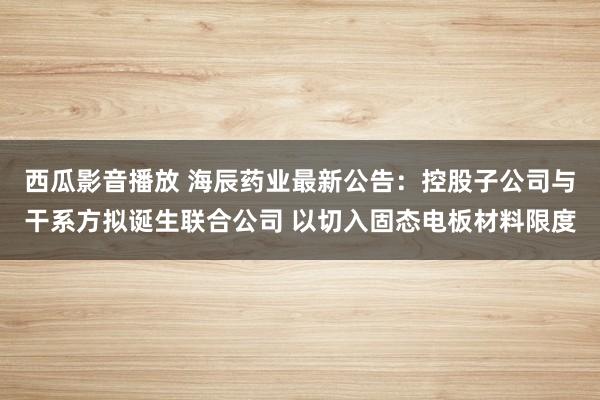 西瓜影音播放 海辰药业最新公告：控股子公司与干系方拟诞生联合公司 以切入固态电板材料限度