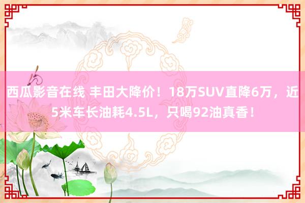 西瓜影音在线 丰田大降价！18万SUV直降6万，近5米车长油耗4.5L，只喝92油真香！
